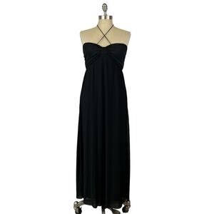 Gee Gee Women's Black Pleated Cross Neck Maxi Occasion Dress (Sz M)